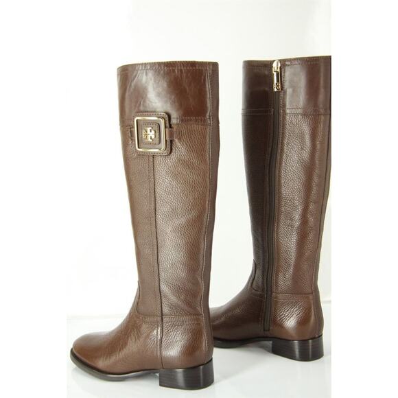 Tory Burch Leather Julian Logo Plaque Riding Boots  Coconut 5.5 - Picture 7 of 10